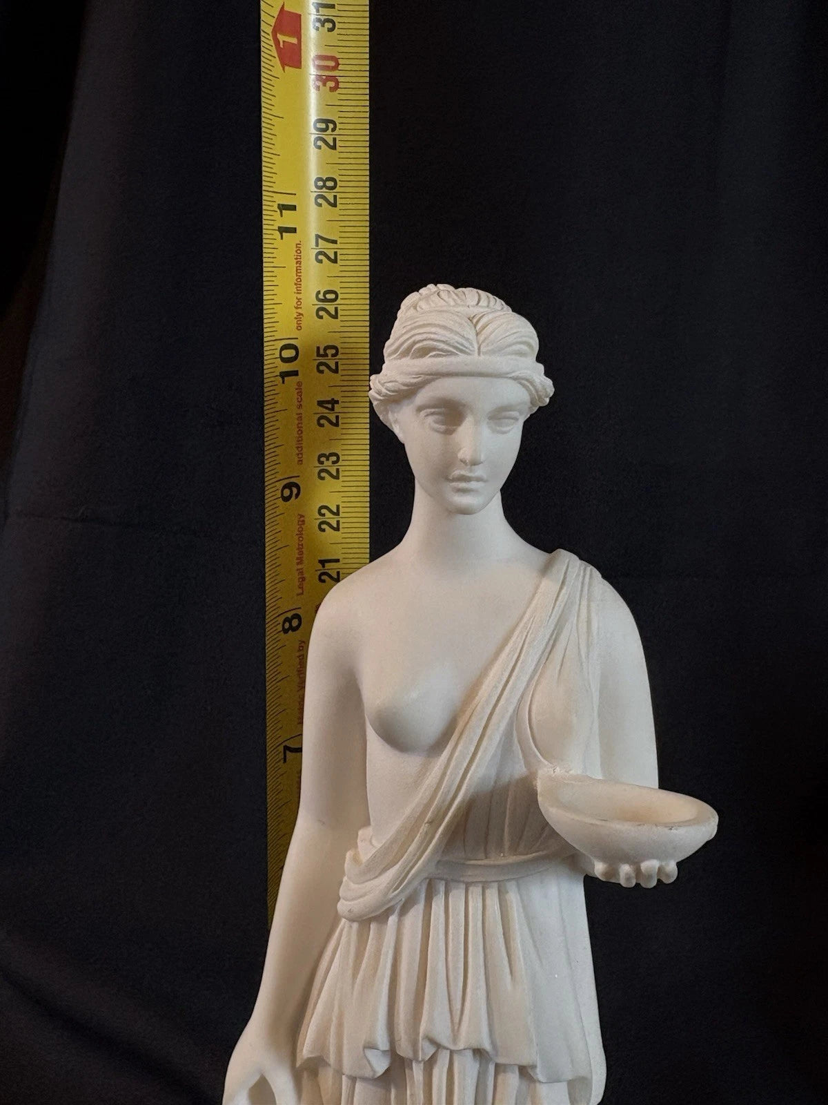 Neoclassical Greek Goddess Statue Plaster Figurine Lady with Bowl 10.5”