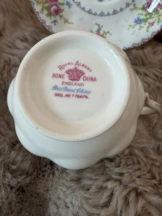 Royal Albert Petit Point Teacup & Saucer Bone China England – Small Chip