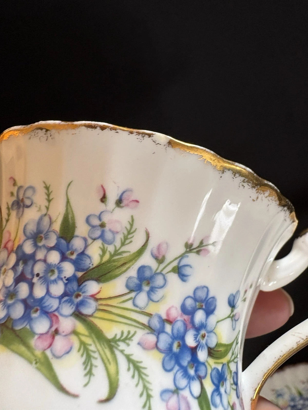 Vintage Paragon Bone China Teacup Saucer Blue Forget Me Not Floral England