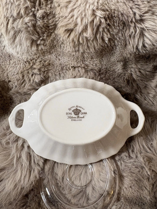 Royal Albert Silver Birch Relish Dish – Bone China – Cracked - Sold As Is