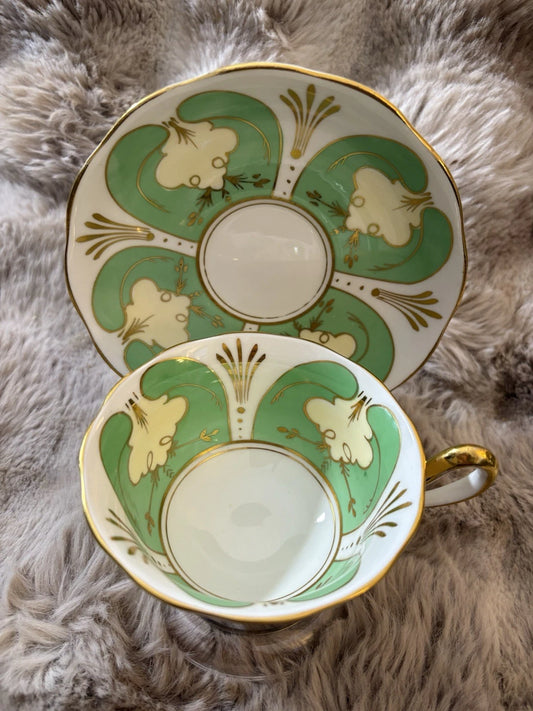 Royal Albert Green & Gold Teacup & Saucer Bone China England Vintage- Pings