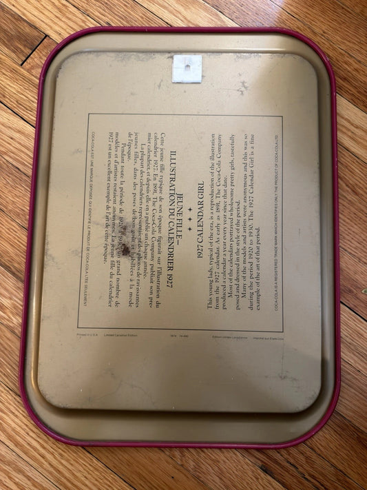 Vintage 1974 Coca-Cola 1927 Calendar Girl Metal Serving Tray Limited