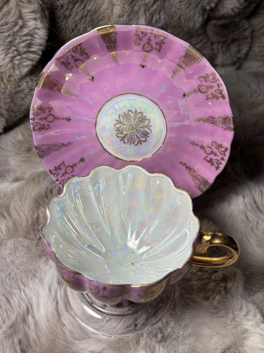 Vintage Shafford Hand-Decorated Tea Cup & Saucer – Pink Luster & Gold Gilt Japan