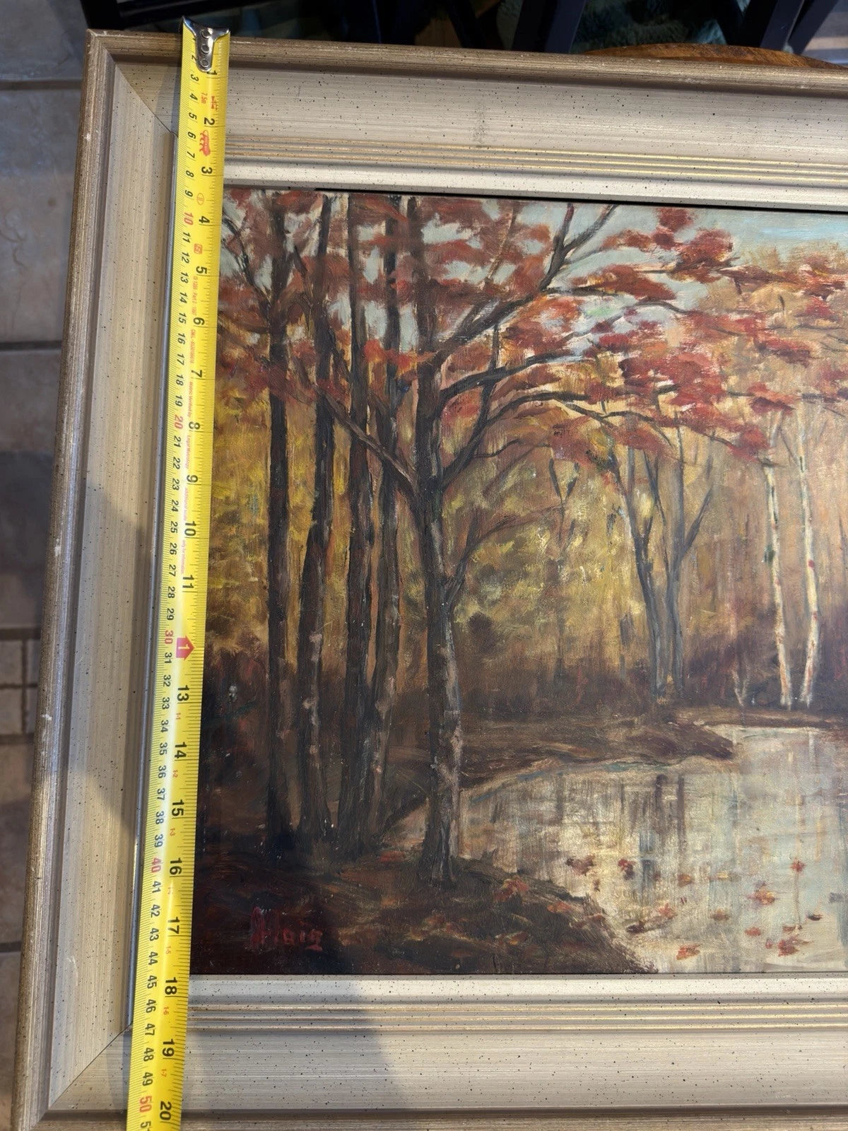 Original Oil Painting – Autumn Woodland Landscape with Pond – Framed