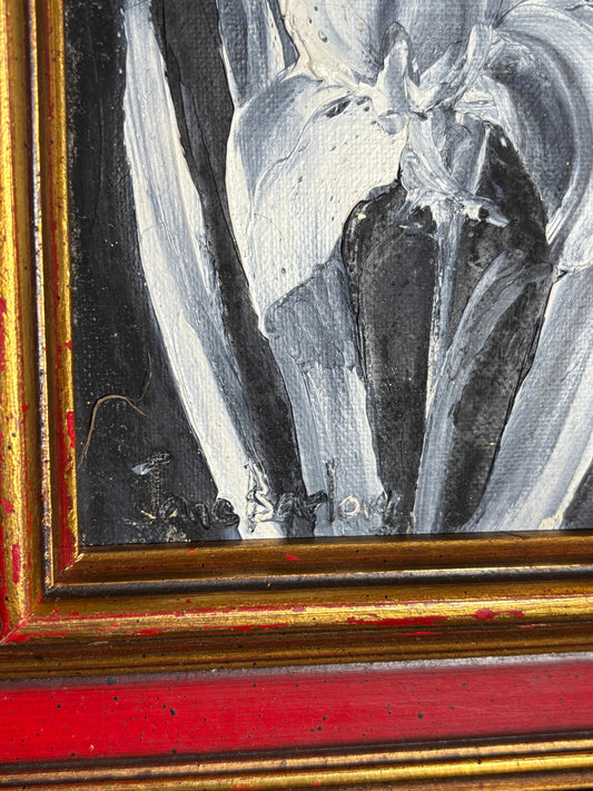 Monochrome Floral Oil Painting by Jane Barlow – Framed Original Artwork