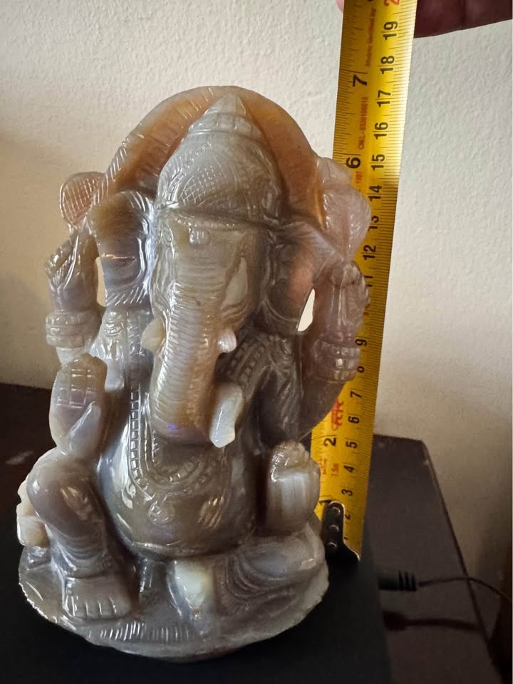 Rare Natural Chalcedony Ganesha Statue – Certified Hand-Carved