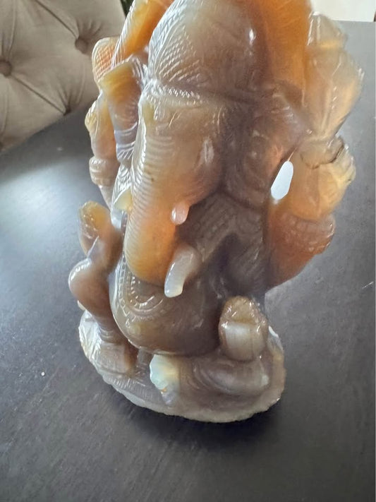 Rare Natural Chalcedony Ganesha Statue – Certified Hand-Carved