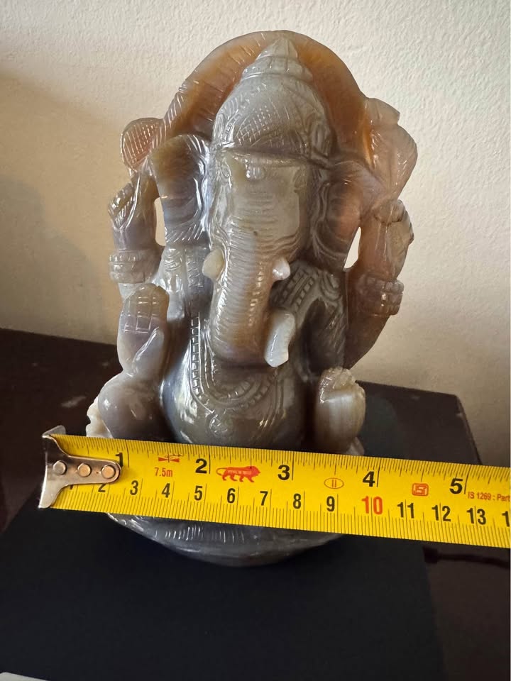 Rare Natural Chalcedony Ganesha Statue – Certified Hand-Carved