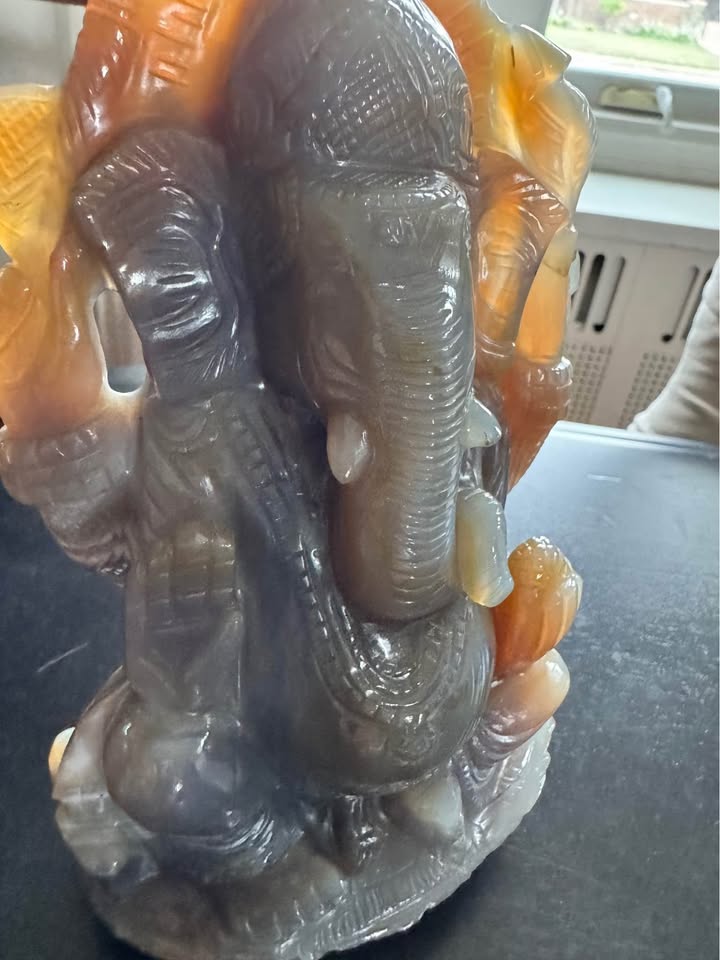 Rare Natural Chalcedony Ganesha Statue – Certified Hand-Carved