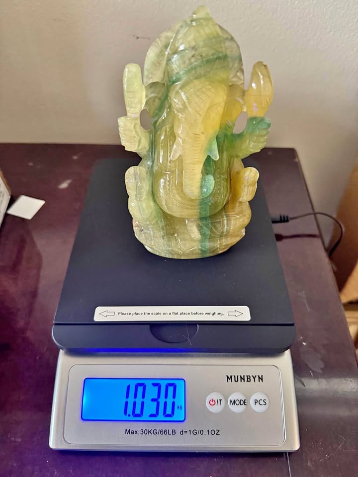 Natural Fluorite Ganesha Idol – Hand-Carved