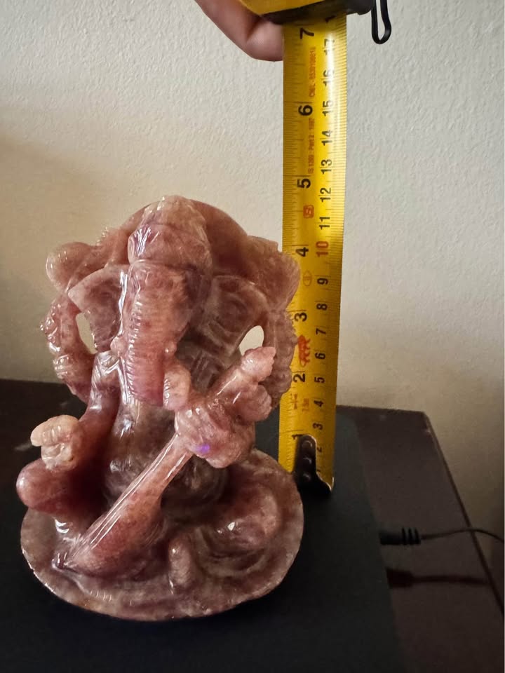Natural Strawberry Agate Ganesha Statue with Veena – Hand-Carved