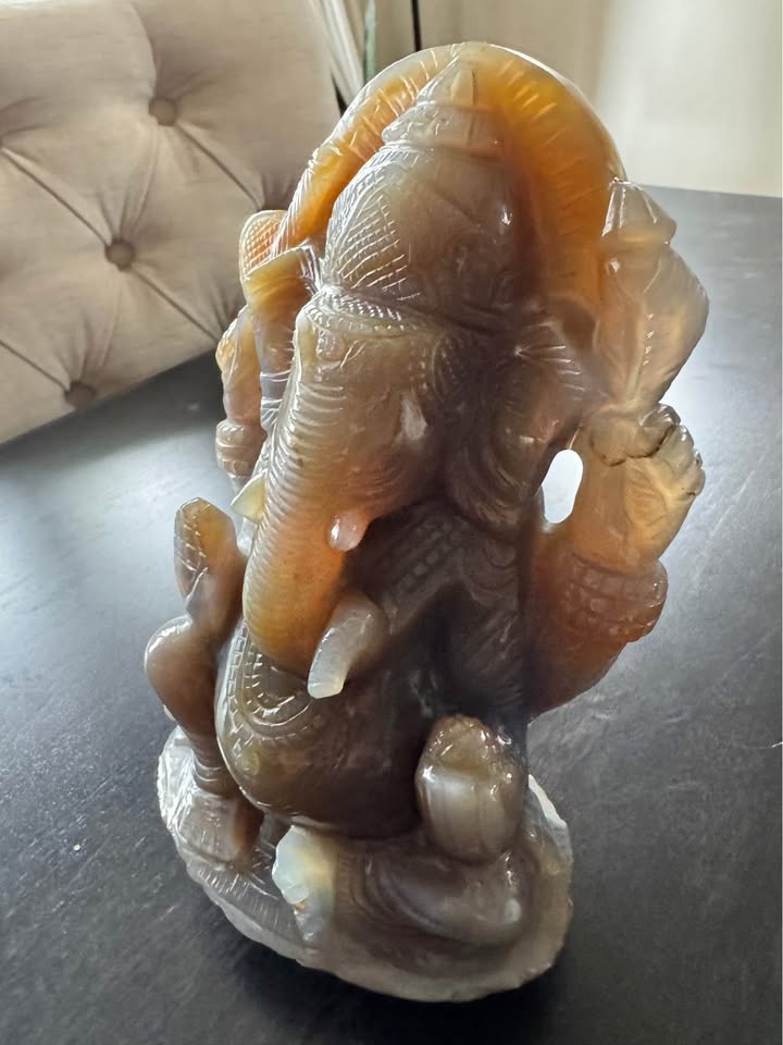 Rare Natural Chalcedony Ganesha Statue – Certified Hand-Carved
