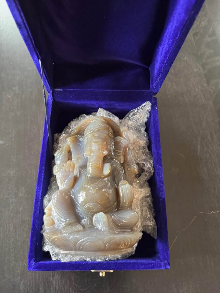 Rare Natural Chalcedony Ganesha Statue – Certified Hand-Carved