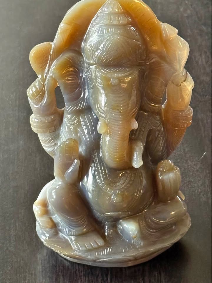 Rare Natural Chalcedony Ganesha Statue – Certified Hand-Carved