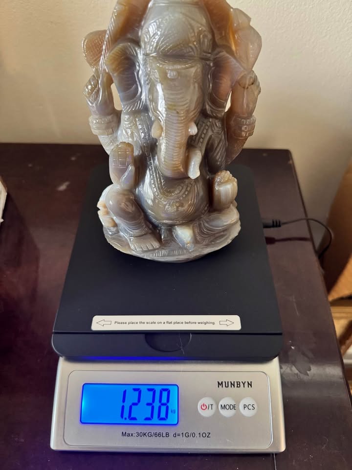 Rare Natural Chalcedony Ganesha Statue – Certified Hand-Carved