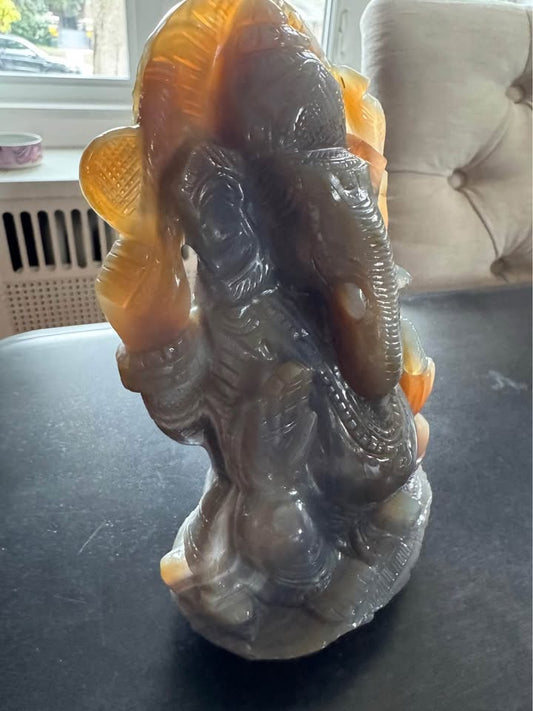 Rare Natural Chalcedony Ganesha Statue – Certified Hand-Carved