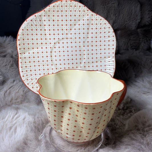 Vintage Shelley England Fine Bone China Teacup & Saucer – Red Starburst Pattern