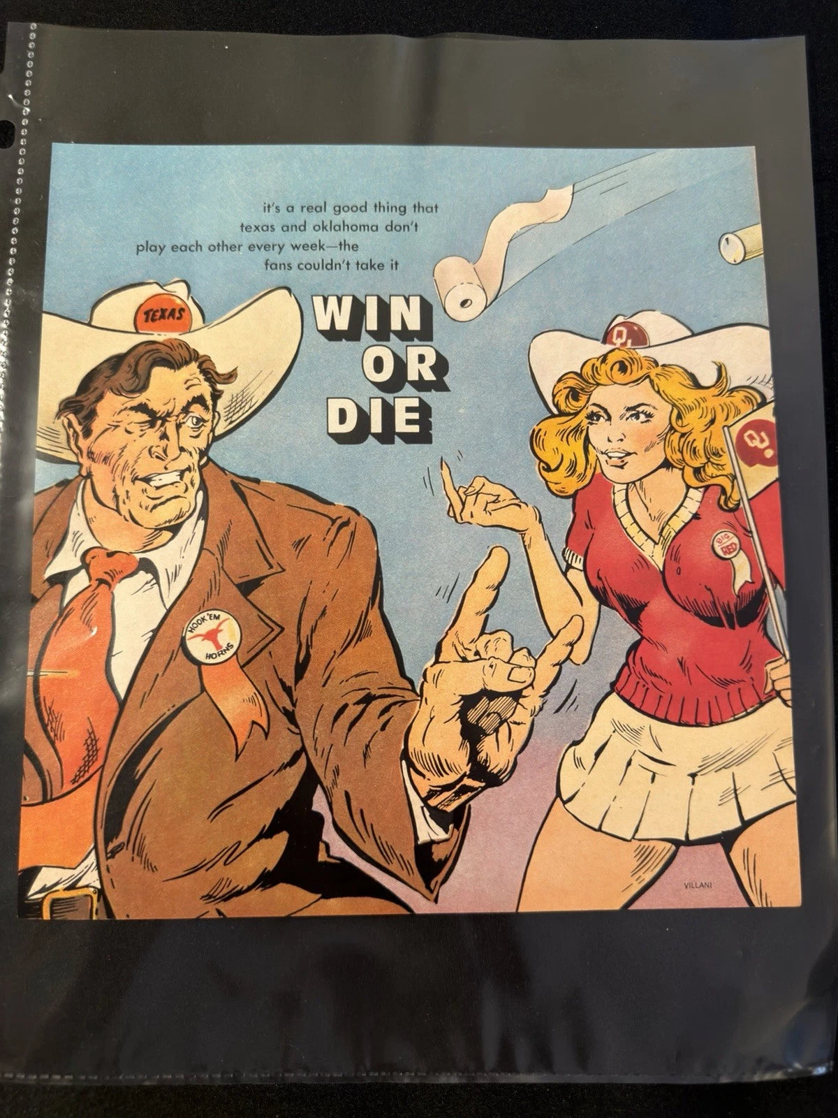 Vintage Texas vs Oklahoma Rivalry Art Print Playboy Villani Football