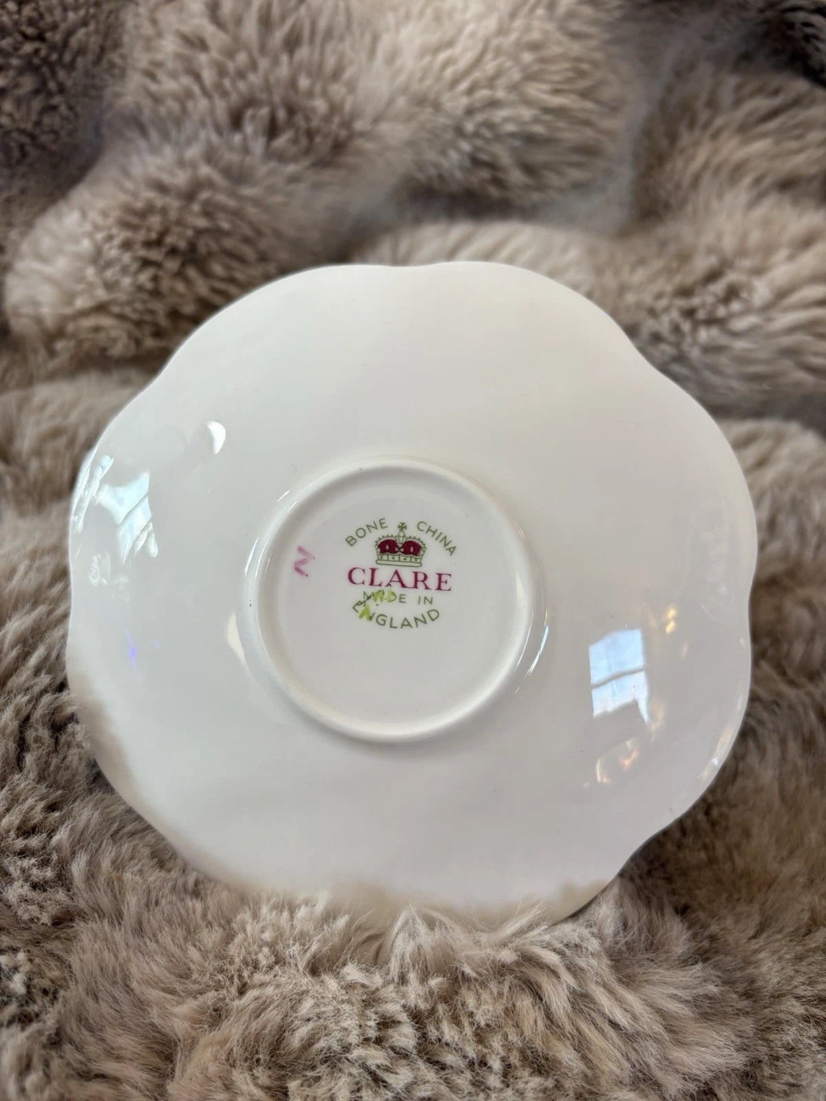 Clare Bone China Teacup & Saucer – Floral Rose Pattern –Gold Trim–England- Pings