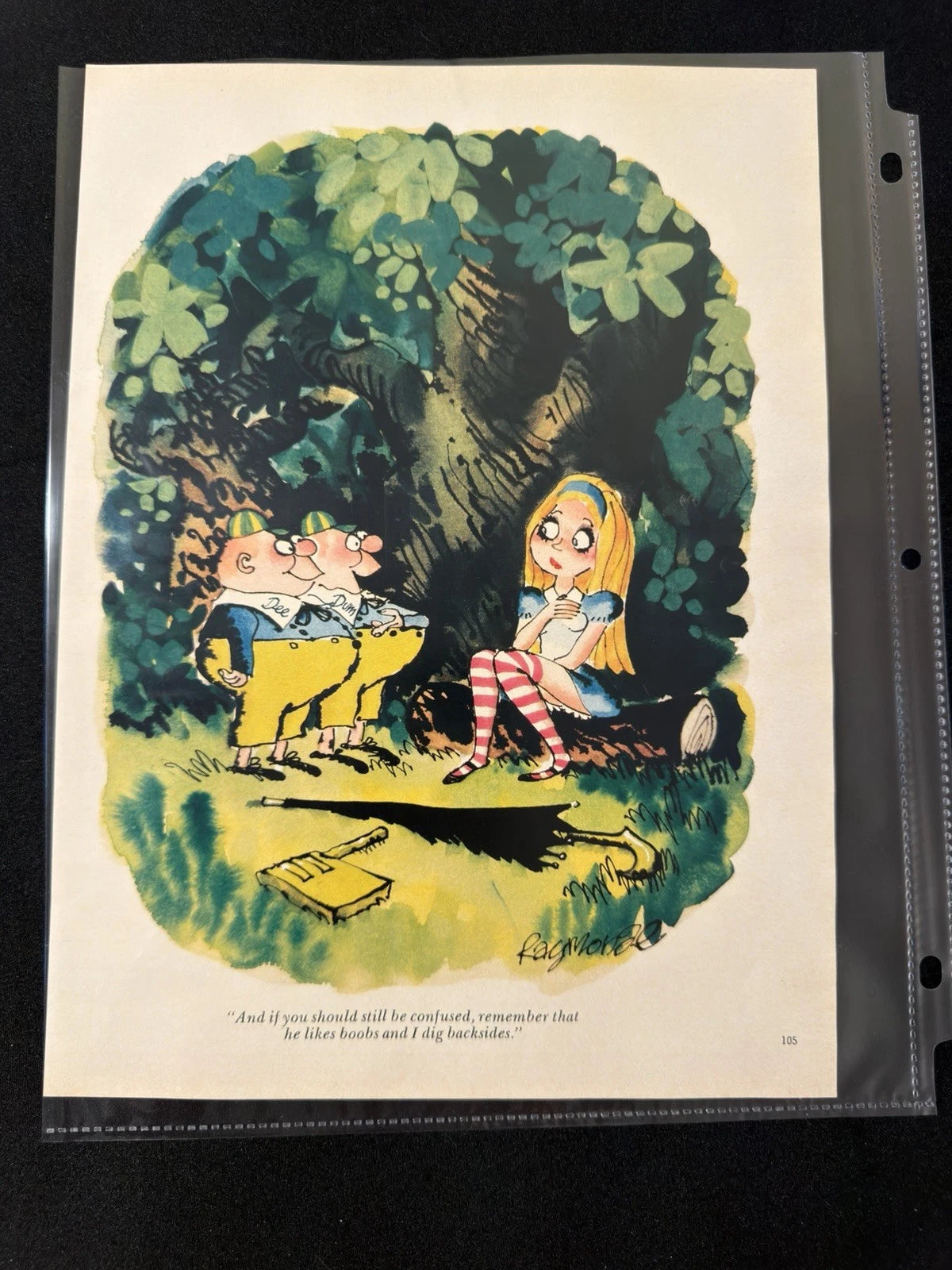 Vintage 1970s Playboy Original Double-Sided Page Signed Cartoon & Motorcycle