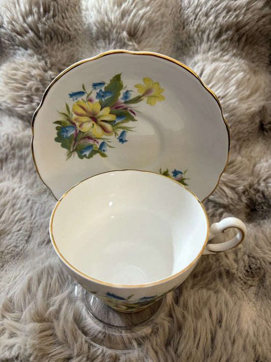 Regency English Bone China Teacup & Saucer Floral Gold Trim Vintage- Pings