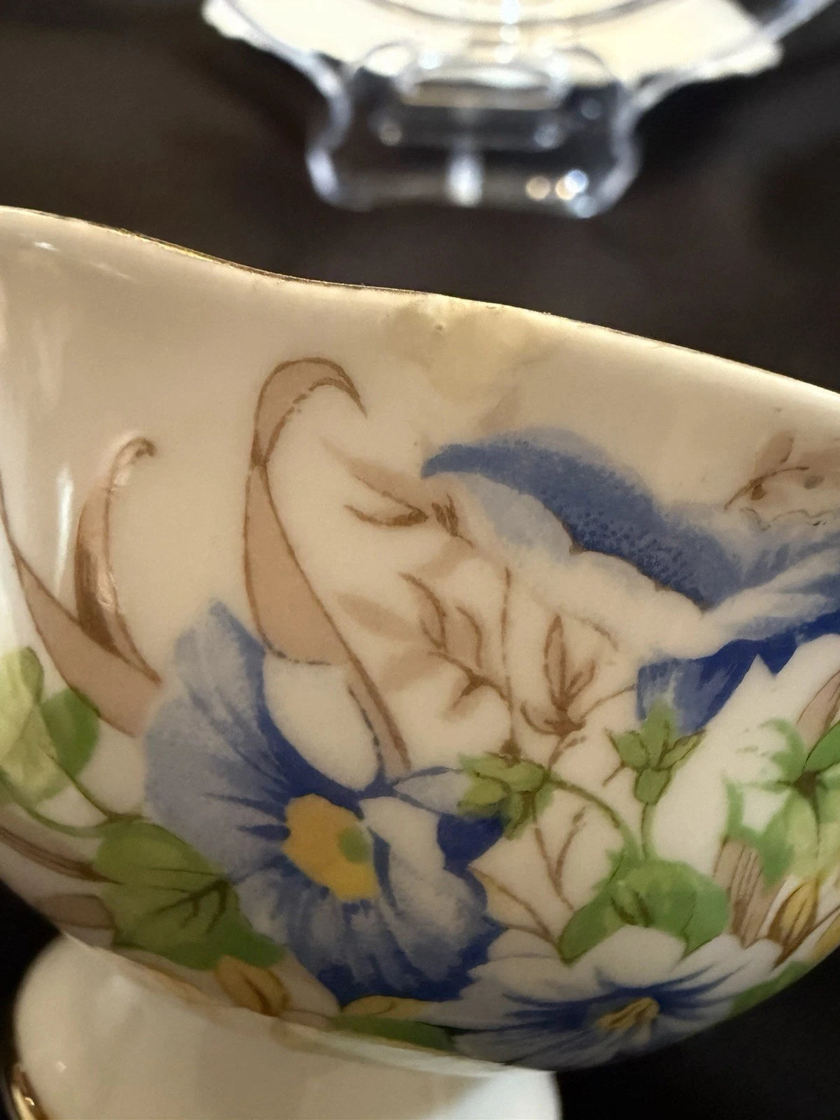 Vintage Paragon Fine Bone China Teacup Saucer Set Blue Floral Gold