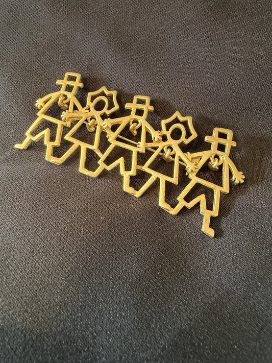 Vintage OAJC Gold Tone Figural Brooch Pin Dancing People Linked