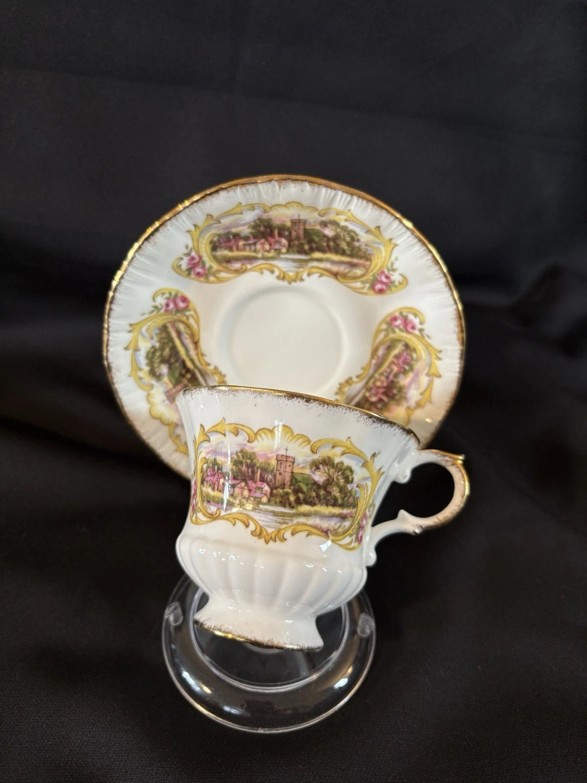 Vintage Paragon Chippendale Teacup & Saucer England Gold Gilt Bone China