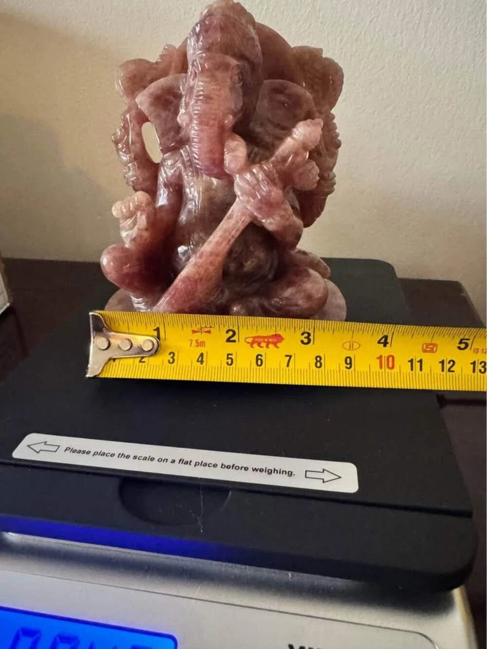 Natural Strawberry Agate Ganesha Statue with Veena – Hand-Carved