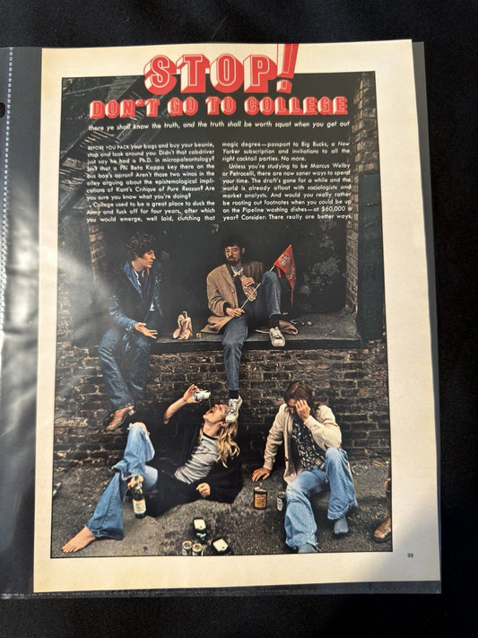 Vintage 1970s Playboy Magazine Original Double-Sided Page College Ephemera