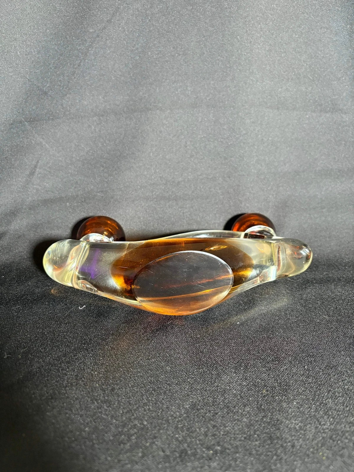 Murano Glass Double Candle Holder – Amber & Clear Hand-Blown Art Glass (Mid-Cent