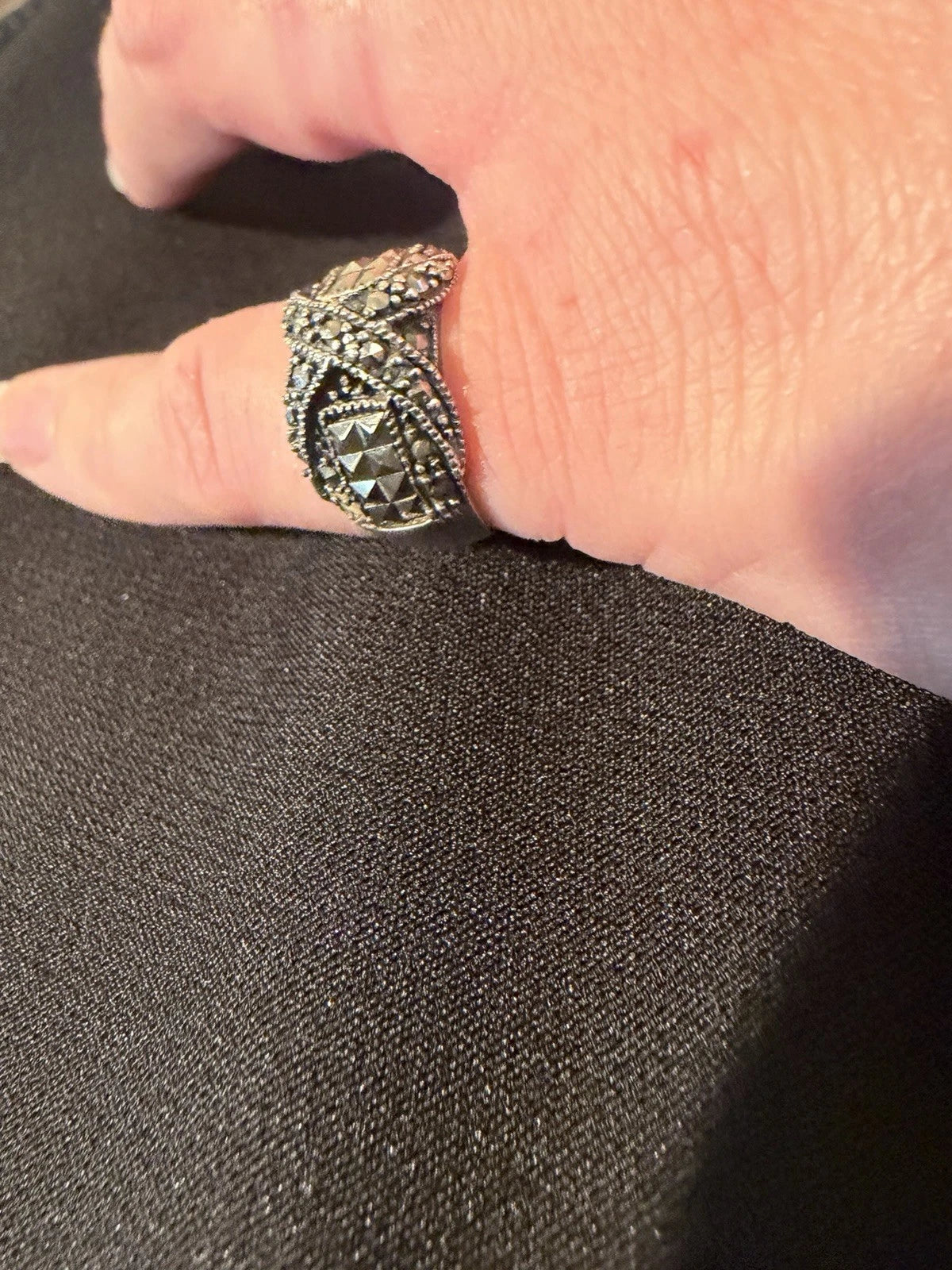 925 Sterling Silver Ring Vintage Style Wide Band Statement Elegant Designer Sz 6