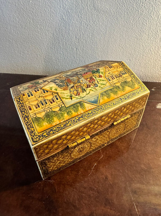 Hand-Painted Camel Bone Keepsake Box – Madhubani Folk Art