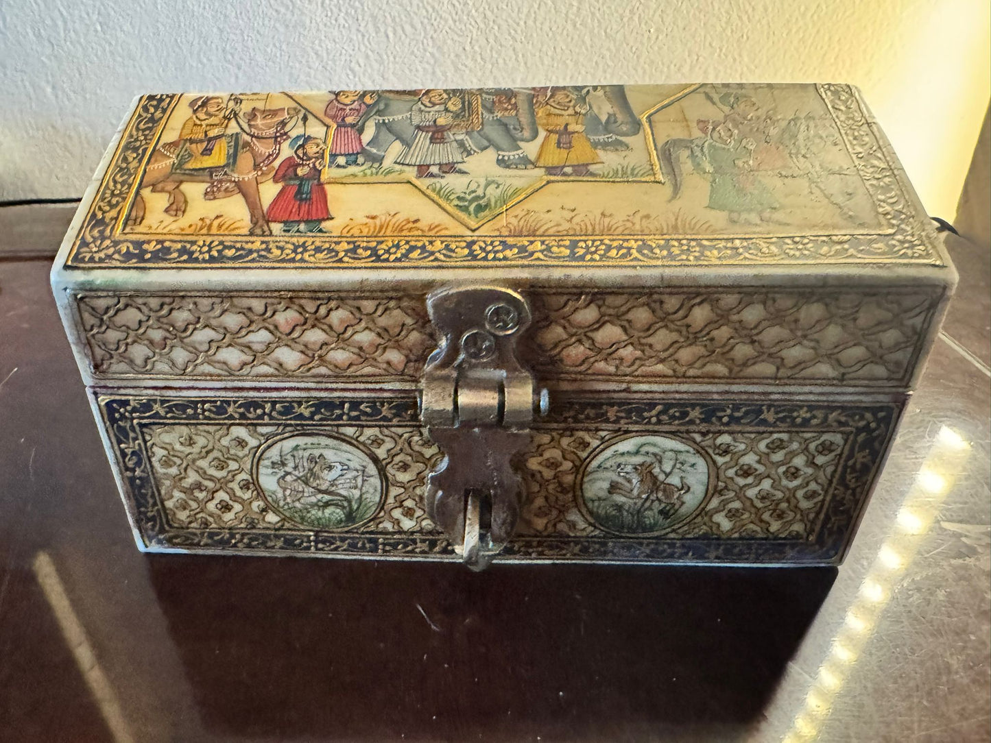 Hand-Painted Camel Bone Keepsake Box – Madhubani Folk Art