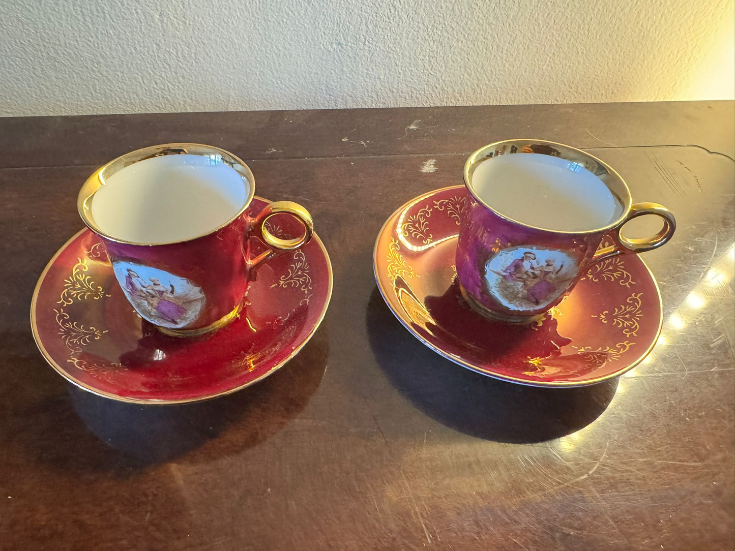 Vintage European Porcelain Tea Set with Gold Trim