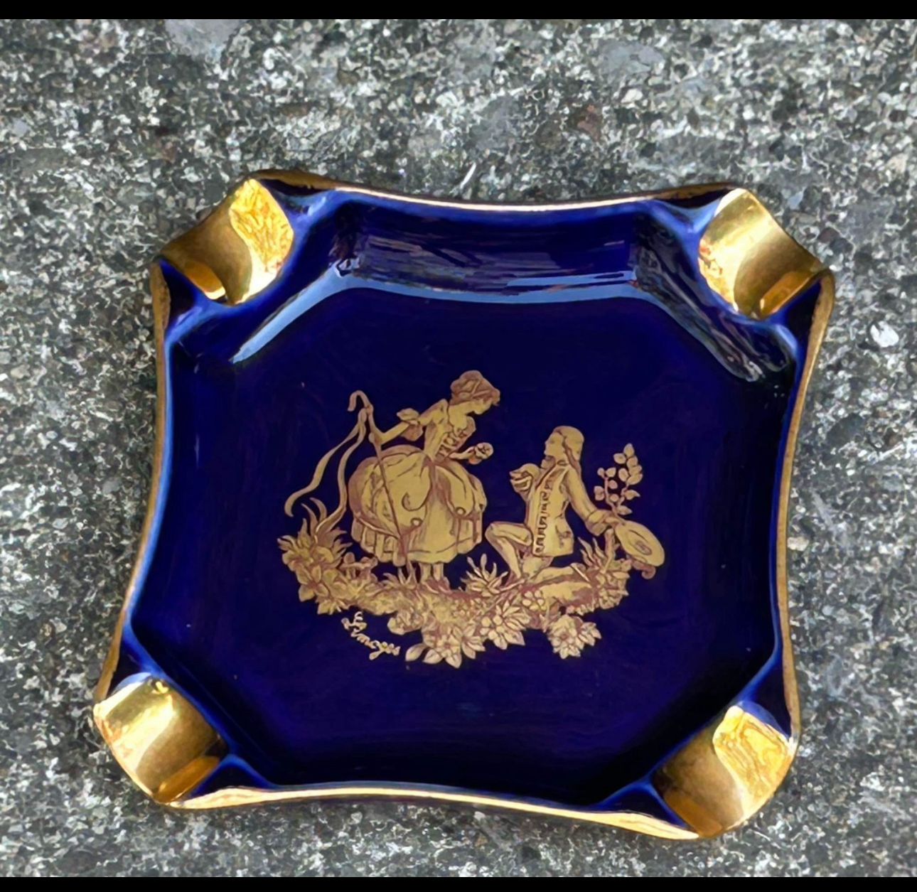 Cobalt Blue Porcelain Ashtray & Trinket Dish Set