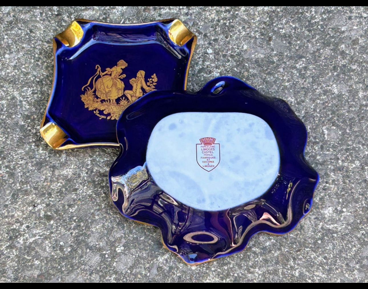Cobalt Blue Porcelain Ashtray & Trinket Dish Set
