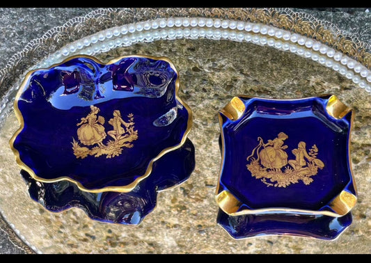 Cobalt Blue Porcelain Ashtray & Trinket Dish Set