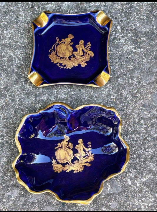 Cobalt Blue Porcelain Ashtray & Trinket Dish Set