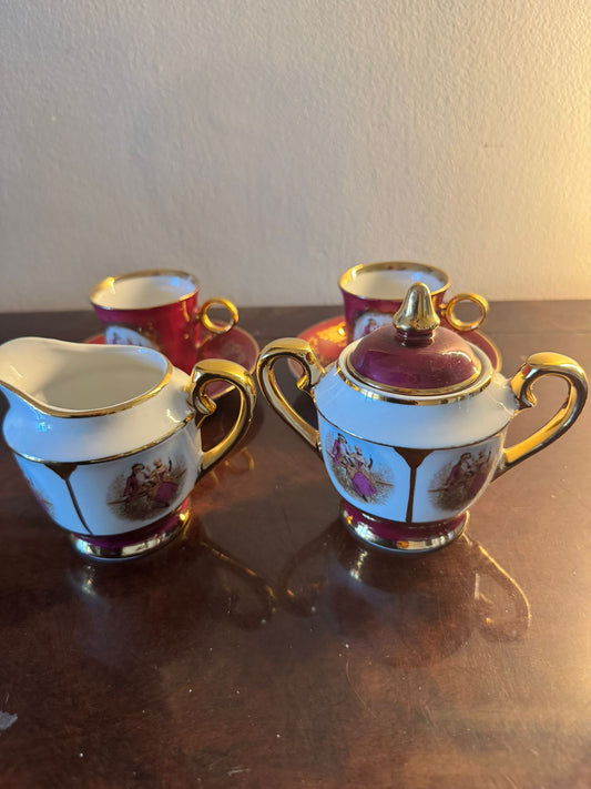 Vintage European Porcelain Tea Set with Gold Trim