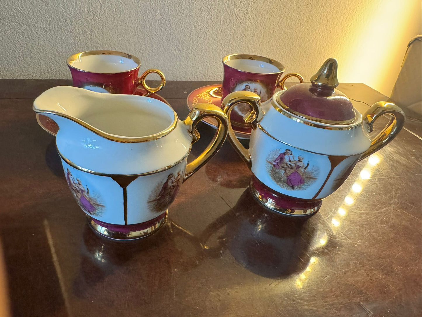 Vintage European Porcelain Tea Set with Gold Trim