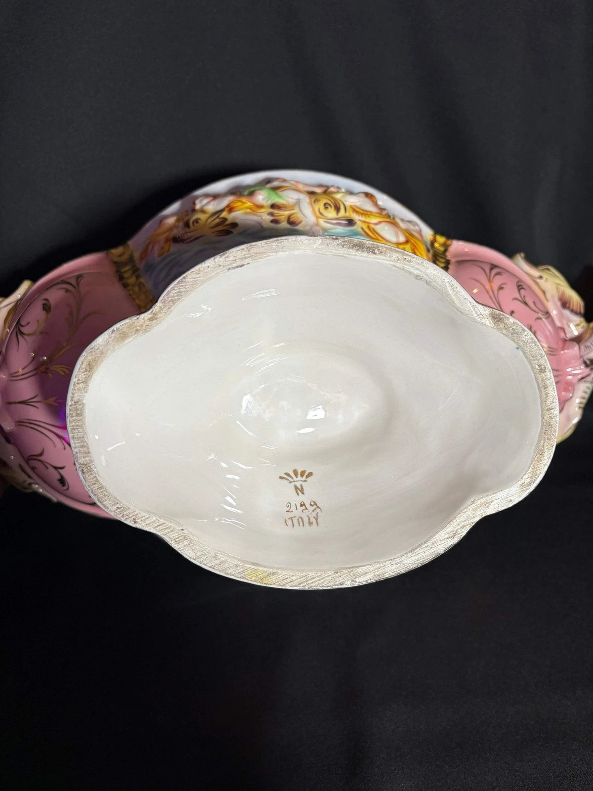 Antique Italian Capodimonte Centerpiece Bowl - Hand-Painted Cherubs Crazing