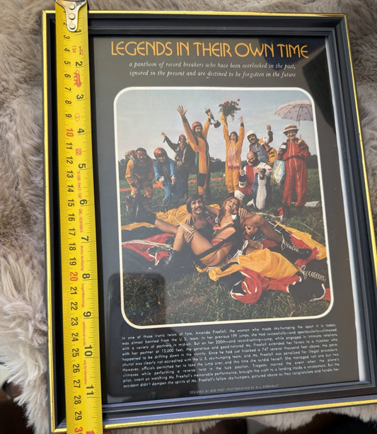 Framed Vintage Playboy “Legends in Their Own Time” Photo – Skydiving Record