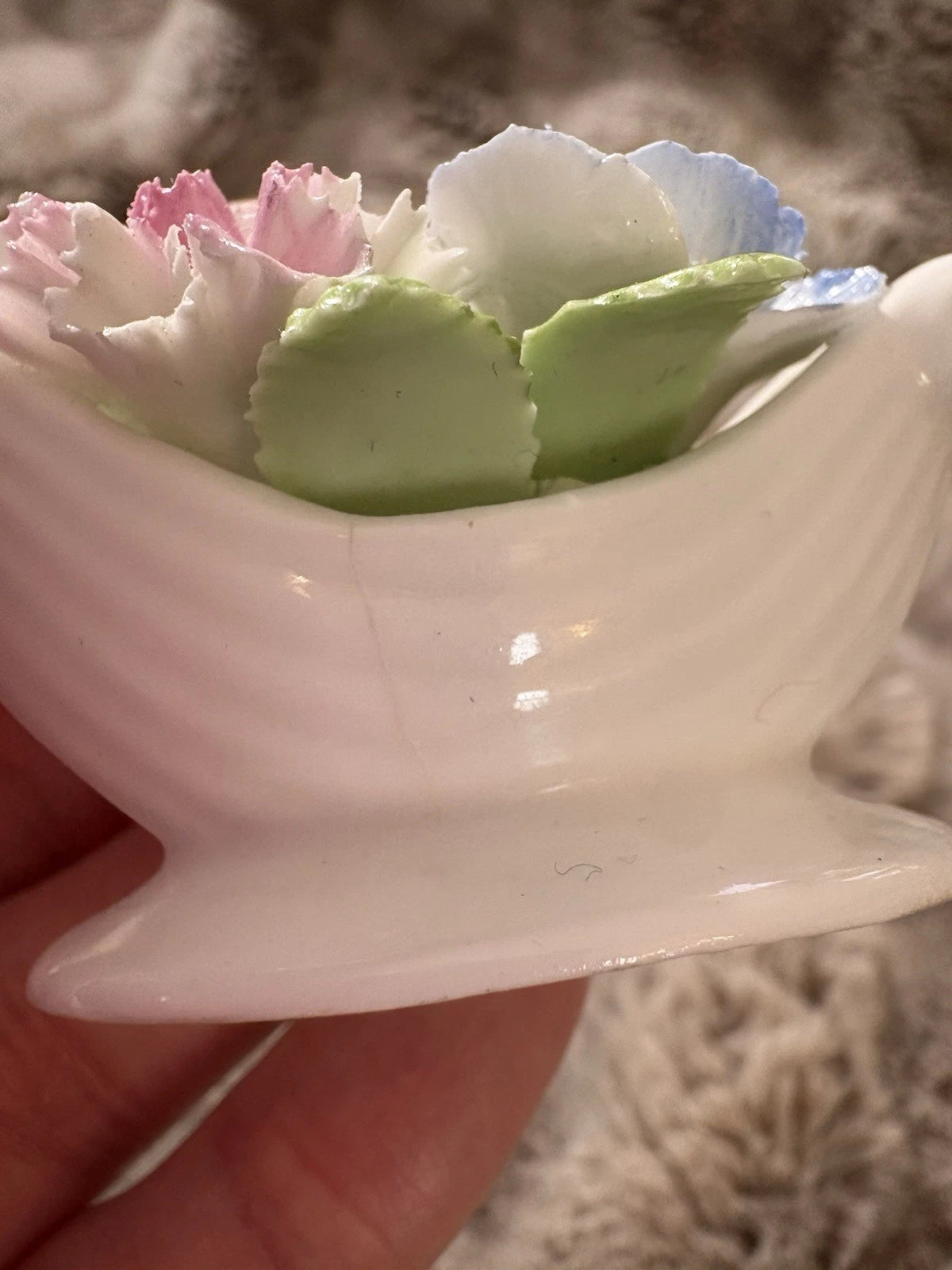 Royal Doulton Flower Bouquet Basket Bone China - Fine Hairline Crack