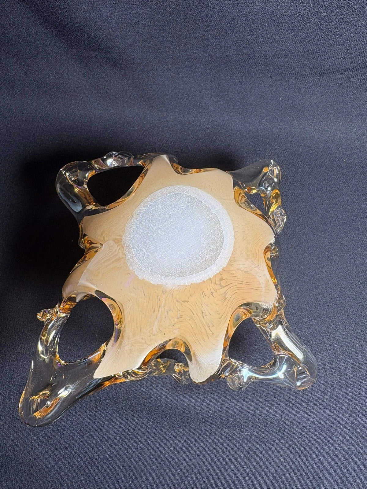 Murano Glass Centerpiece Bowl – Amber and Clear Sculptural Art Glass