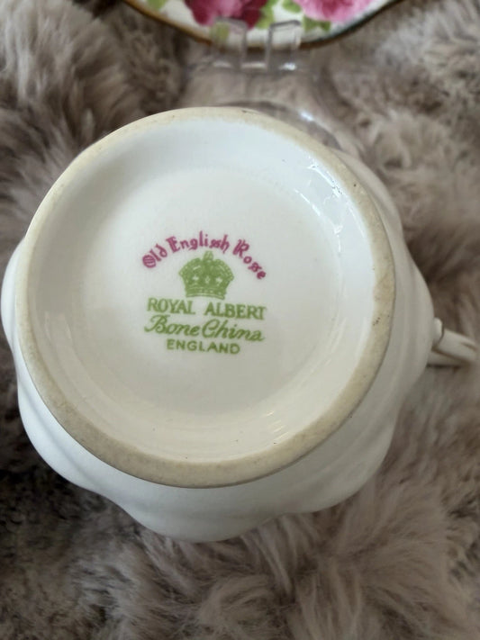 Royal Albert Old English Rose Tea Cup and Saucer Set - Crack In Cup