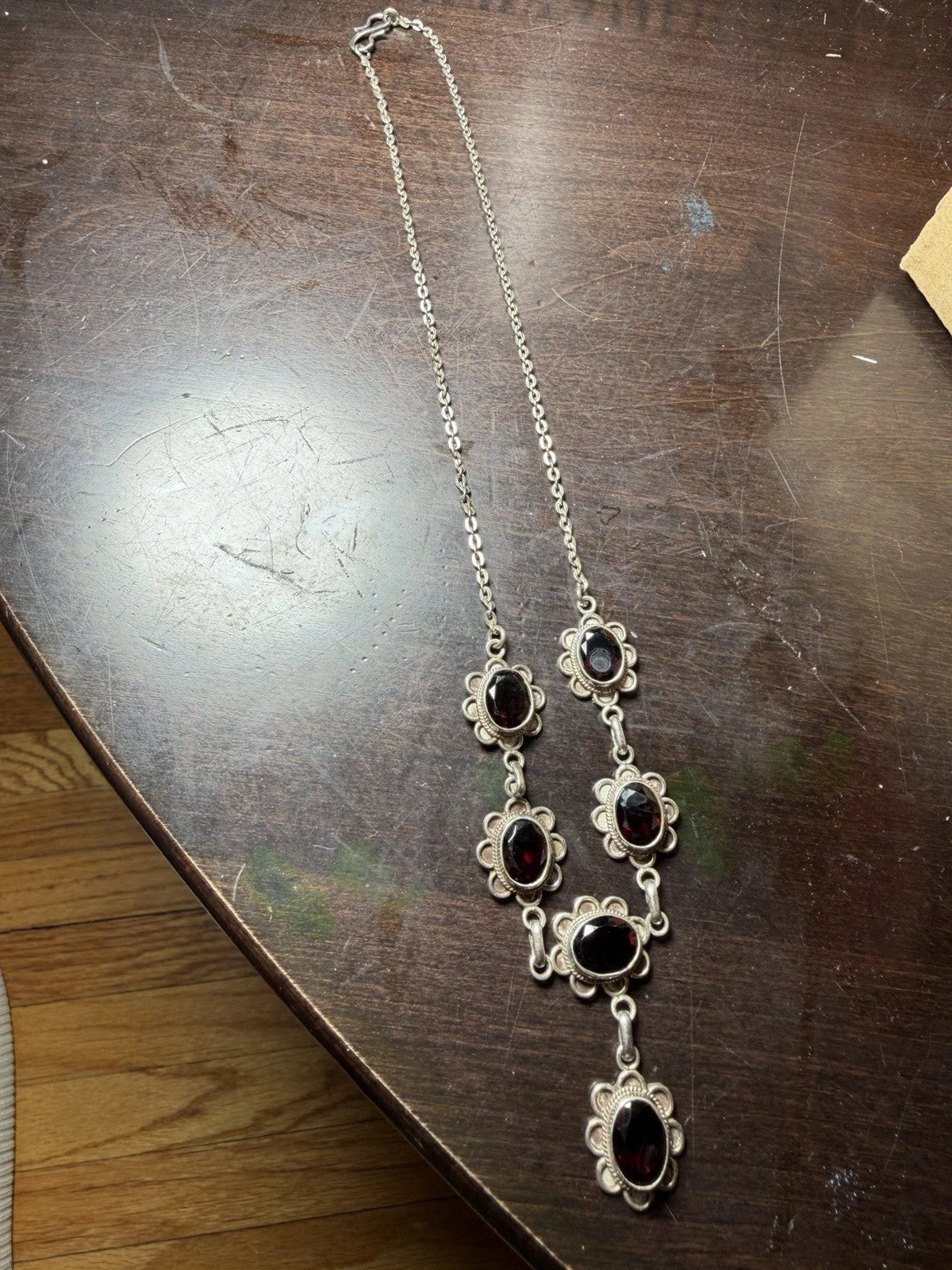 Vintage 925 Sterling Silver Red stone Necklace
