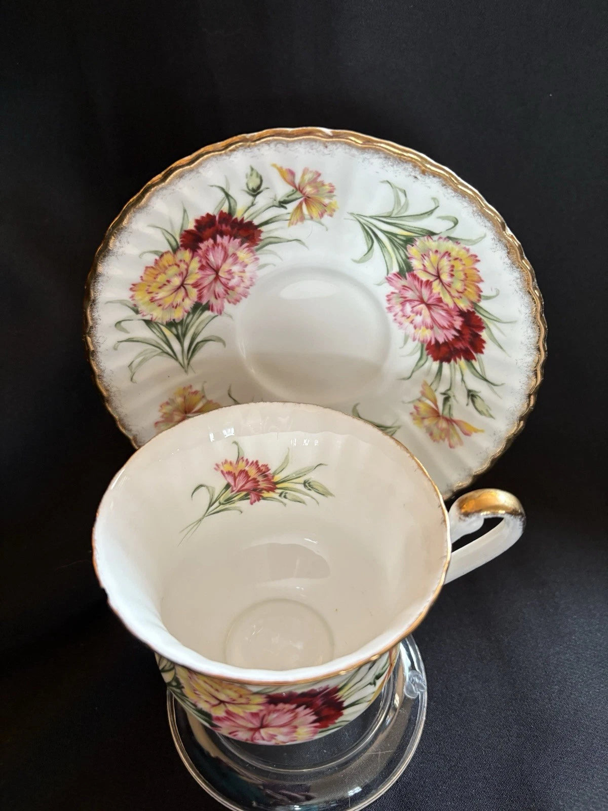 Vintage Paragon Fine Bone China Teacup Saucer Carnation Floral England