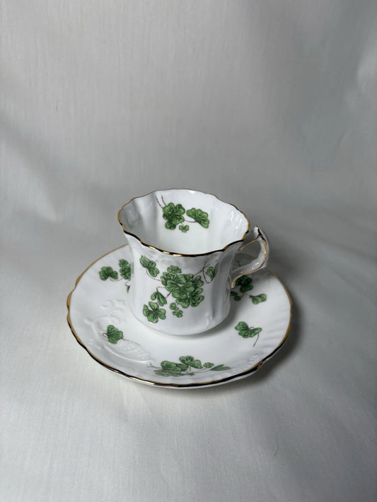 Vintage Hammersley "Lucky Shamrock" Bone China Embossed Tea Cup & Saucer- Pings