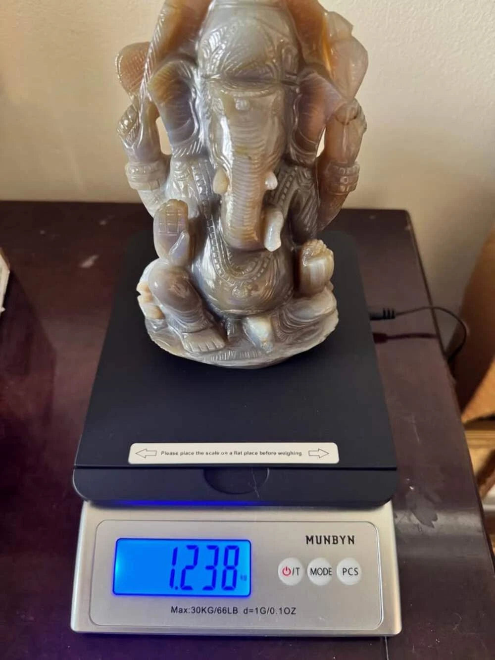 Rare Natural Chalcedony Ganesha Statue – Certified Hand-Carved